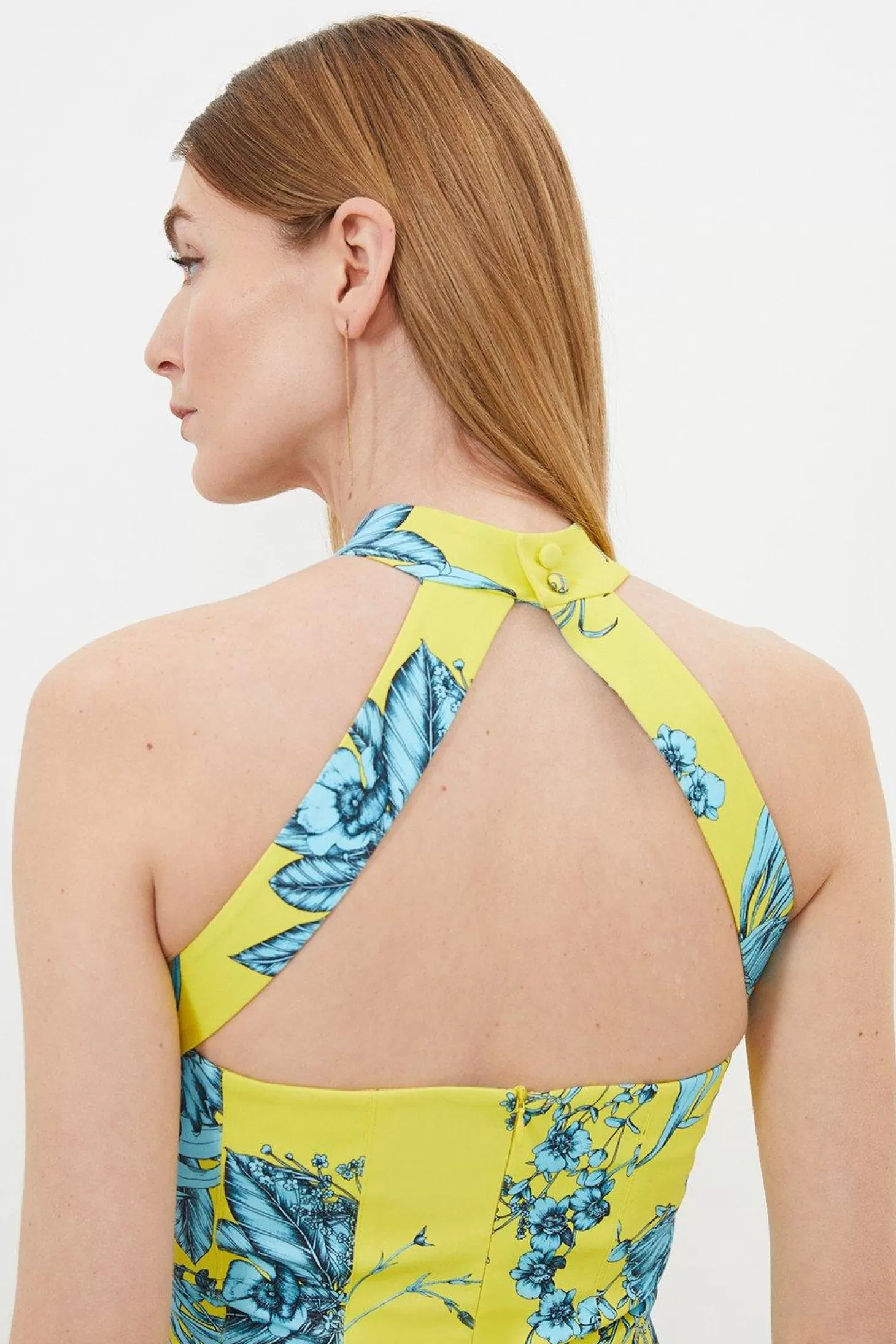 Karen Millen Tailored Hand Drawn Floral Halter Neck Mini Dress