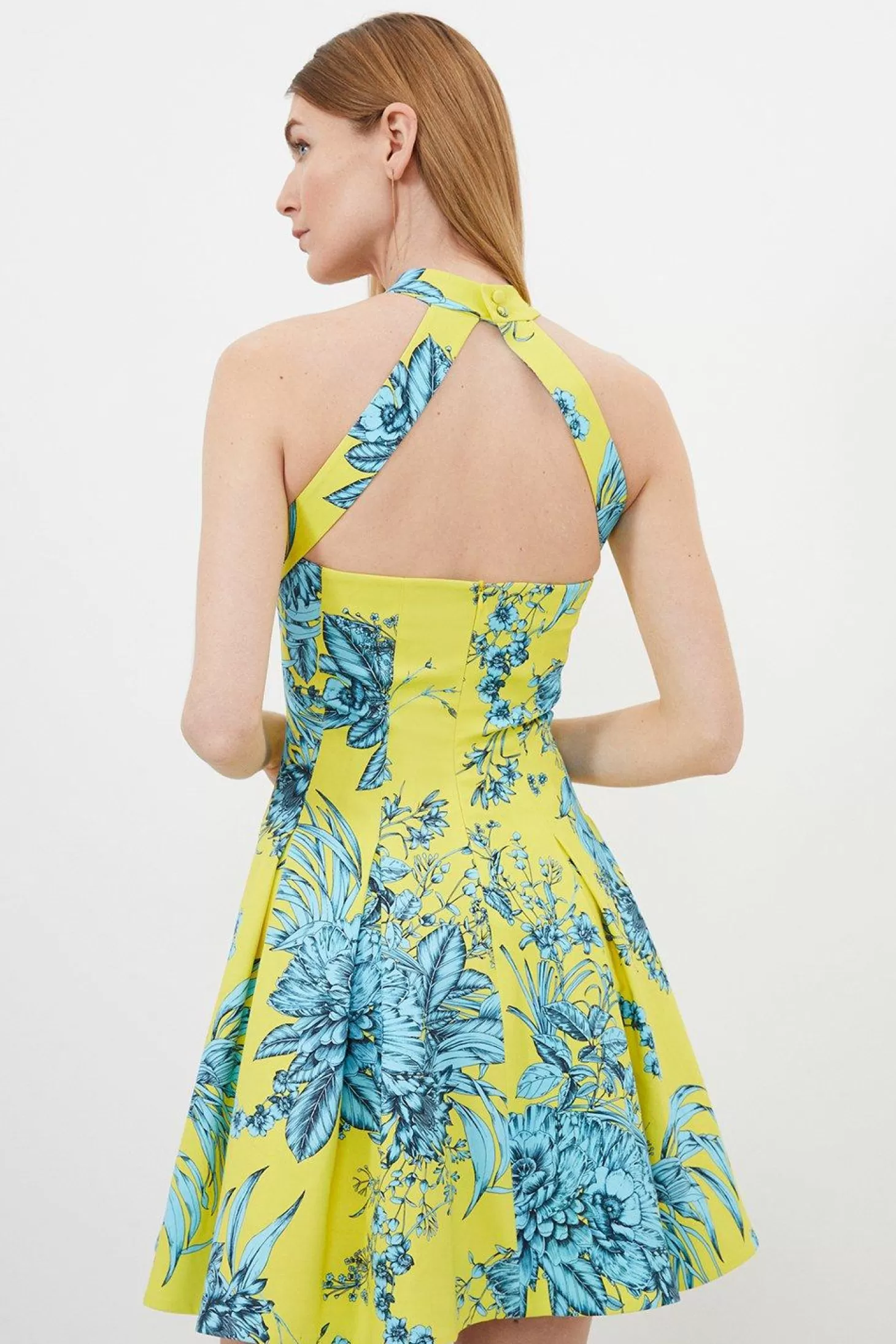 Karen Millen Tailored Hand Drawn Floral Halter Neck Mini Dress