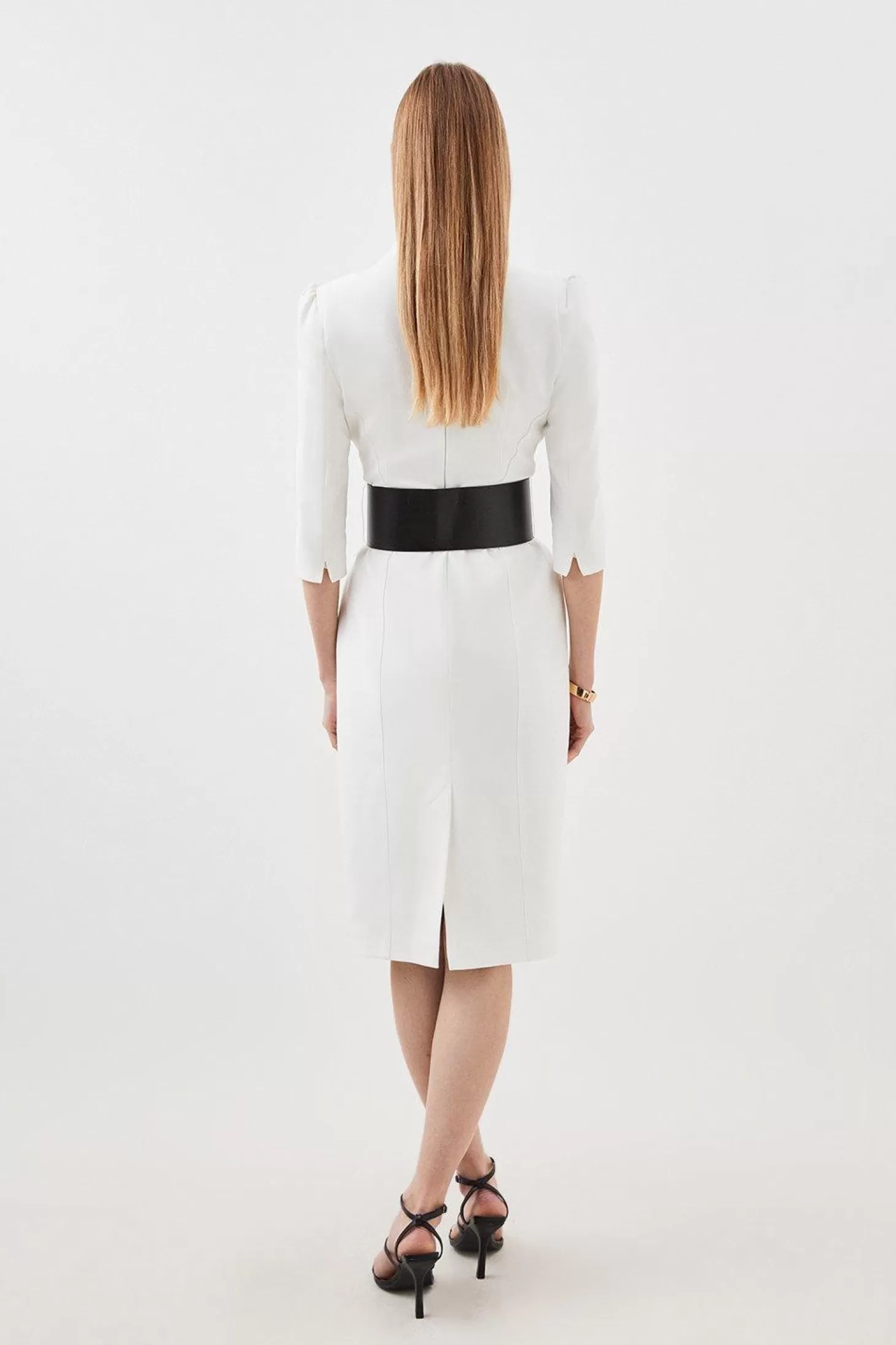 Karen Millen Tailored Structured Crepe Forever Wide Belt Pencil Midi Dress