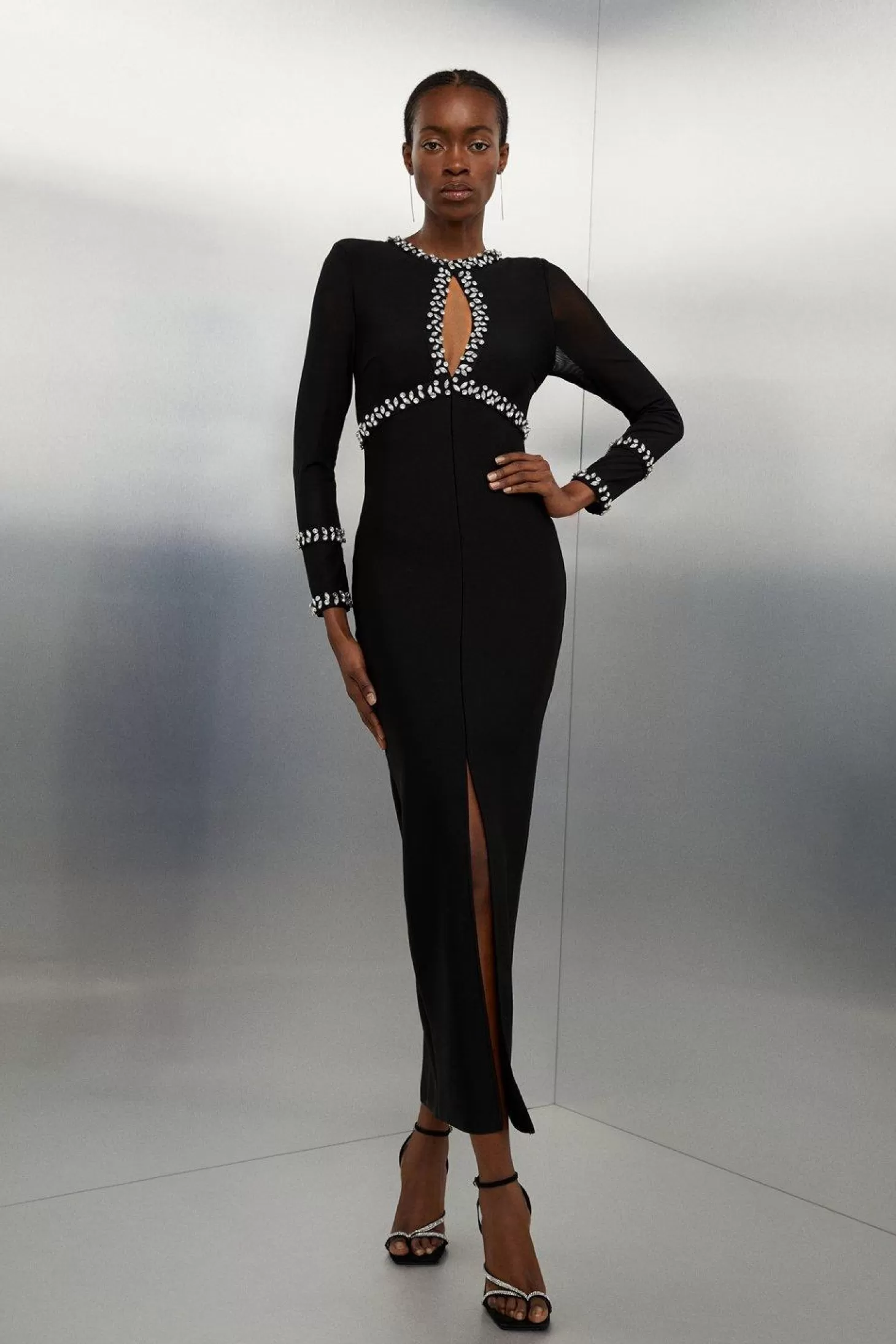 Karen Millen Tall Bandage Figure Form Knit Keyhole Embellished Maxi Dress