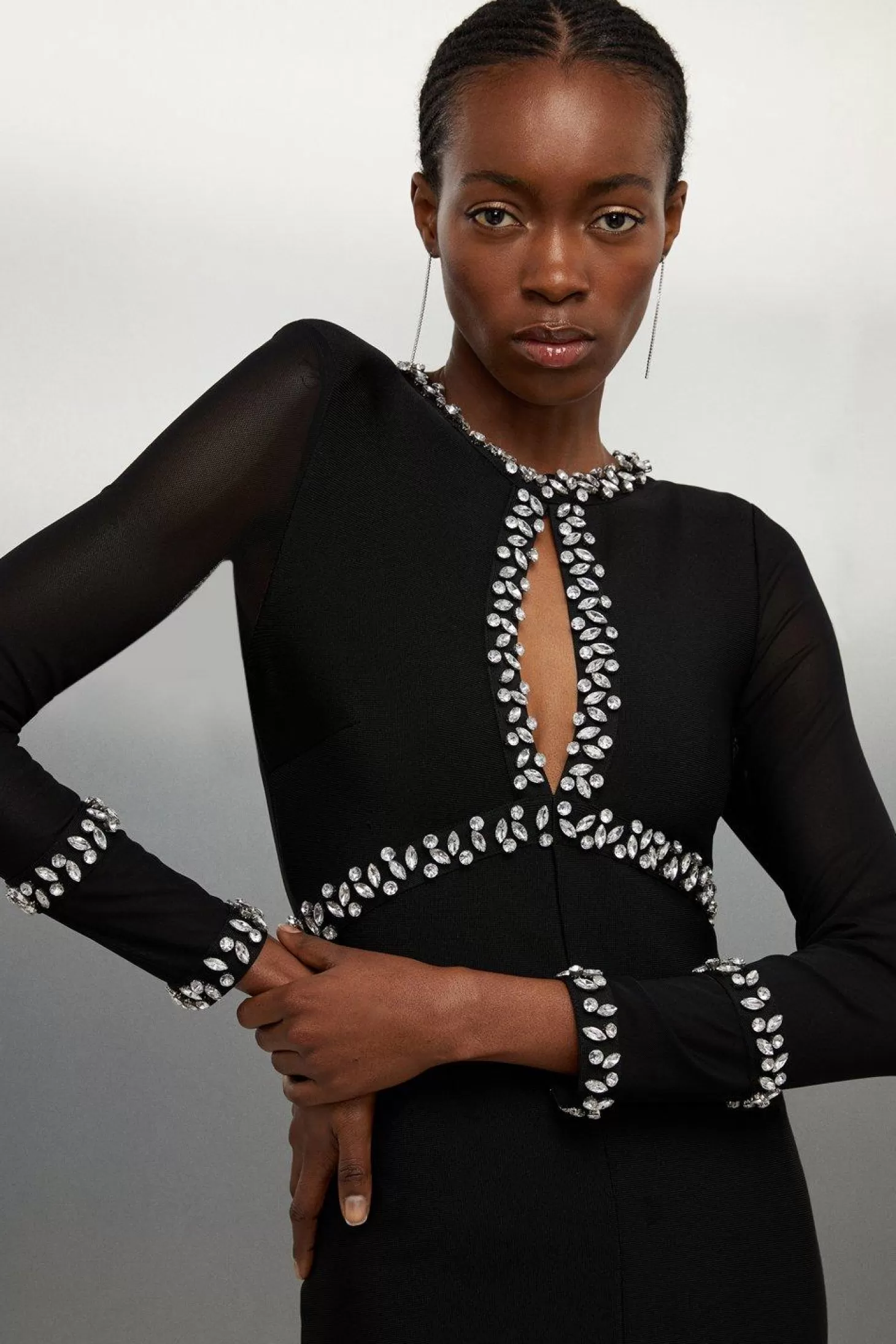Karen Millen Tall Bandage Figure Form Knit Keyhole Embellished Maxi Dress