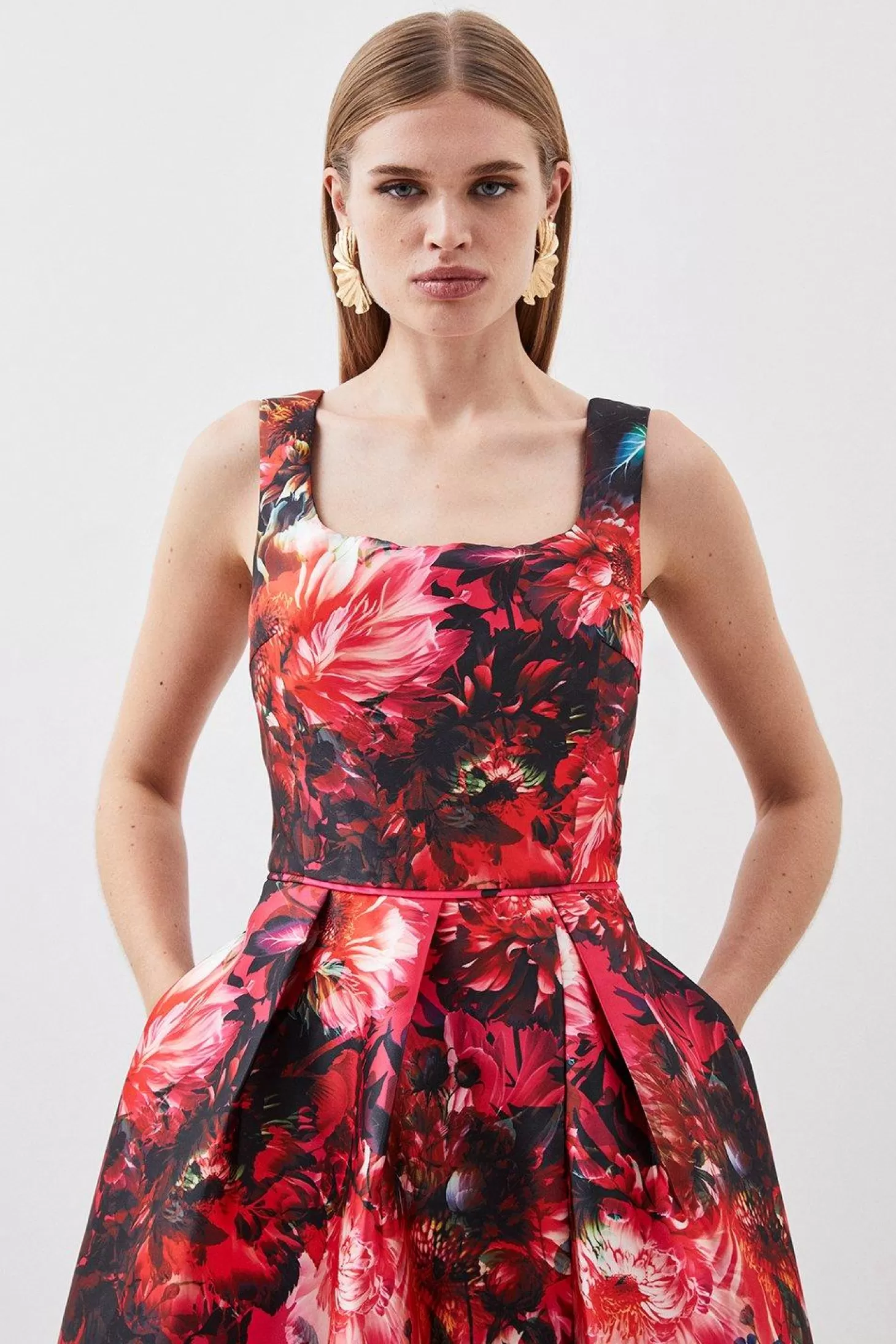 Karen Millen Tall Print Satin Twill Woven Strappy Maxi Prom Dress