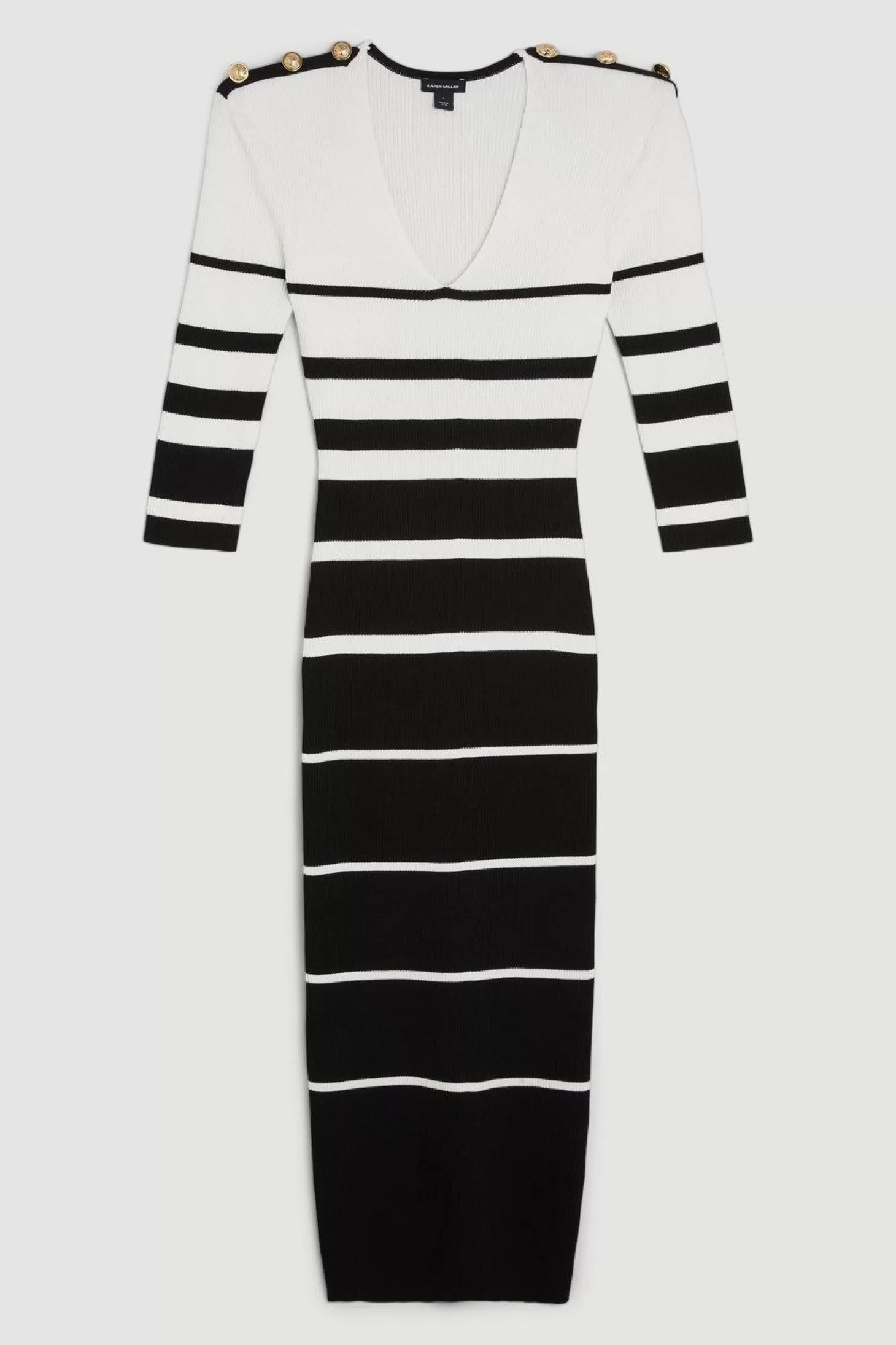 Karen Millen Viscose Blend d Rib Knit Military Trim Dress With Power Shoulder
