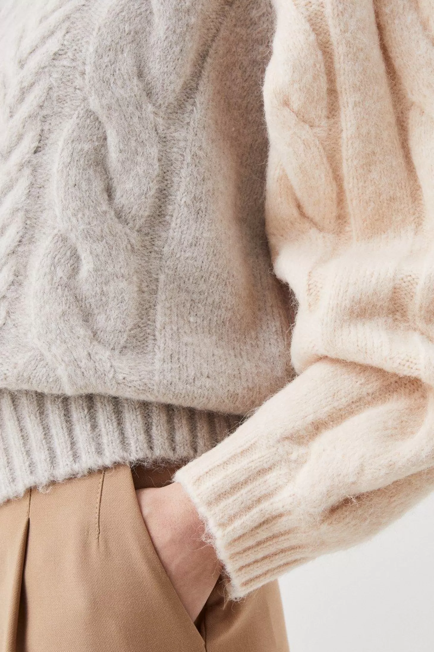 Karen Millen Wool Blend Mohair Look Cable Color Blocked Knit Sweater